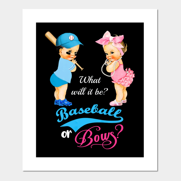 Cute Baseball or Bows Gender Reveal Baseball Posters and Art Prints